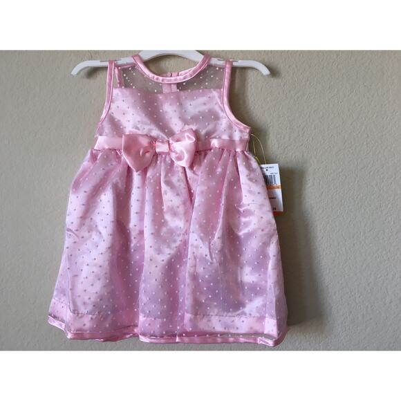 Penelope Mack Other - Penelope Mack Pink Polka Dot Overlay Bow Tie Sleeveless Dress Size 12M